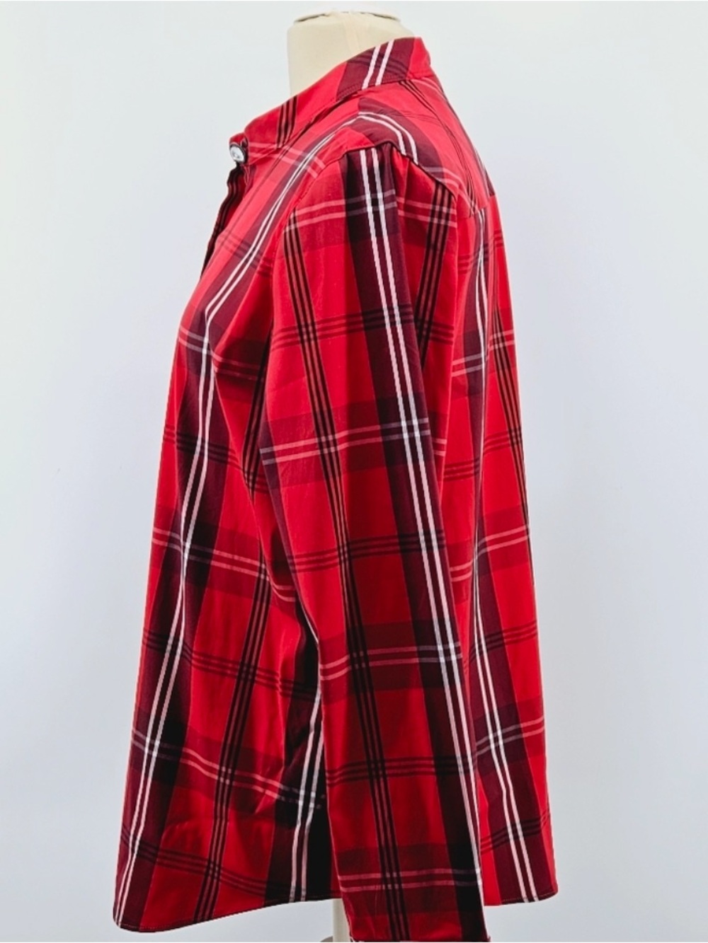 Chico's Red Plaid Crystal Bling Holiday Christmas Blouse Button Down 3 XL 16 18 - Picture 9 of 16